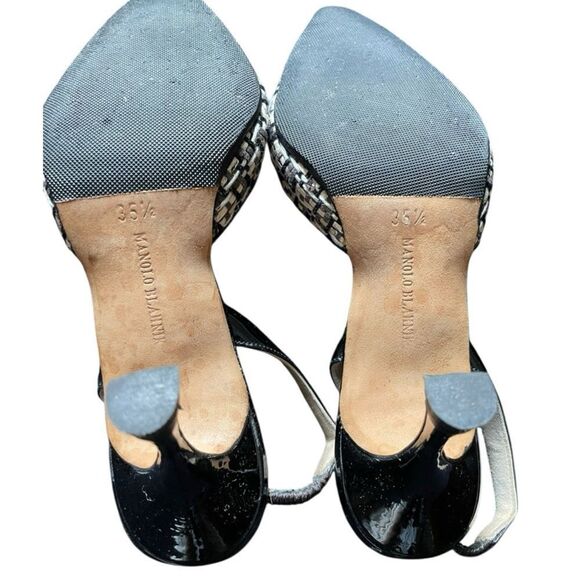 Manolo Blahnik Carolyne Black/White Slingback Heels - Picture 6 of 8